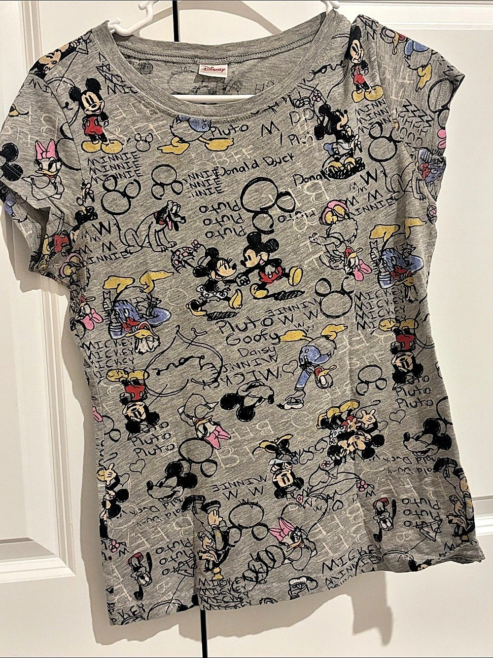 Disney Mickey Mouse & Friends All-Over Sketch Print T-Shirt in Gray